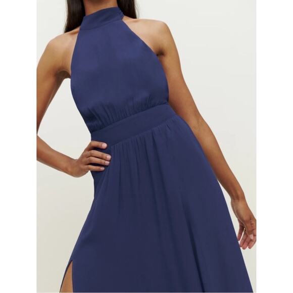 Reformation Andee Halterneck Open Back Navy Blue Maxi Dress Size 10 - Picture 3 of 9